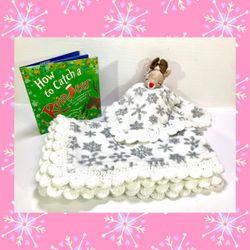 Christmas Snowflake Girl Reindeer Crochet Baby Blanket Lovey & Book Gift Set