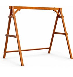 VINGLI 6.9FT Wooden Porch Swing Frame for 5FT Swing, Brown 660-Lb Capacity; Fits 5FT Swings; Bottom Crossbar for Stability; Solid Wood; For Patio, Gar