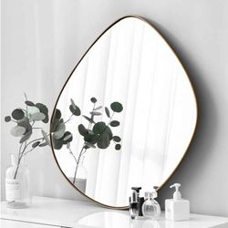 0297: New Asymmetrical Wall Mirror Matel Brass Framed Wall Mirror for Living Room Bedroom Bathroom Entryway Wall Decor 24" L x 24" W

Shape: Irregular