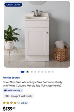 Dover 18-in True White Single Sink Bathroom Vanity with White Cultured Marble Top (Fully Assembled)