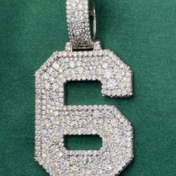 NUMBER 6 VVS D Moissanite Sterling Silver Pendant