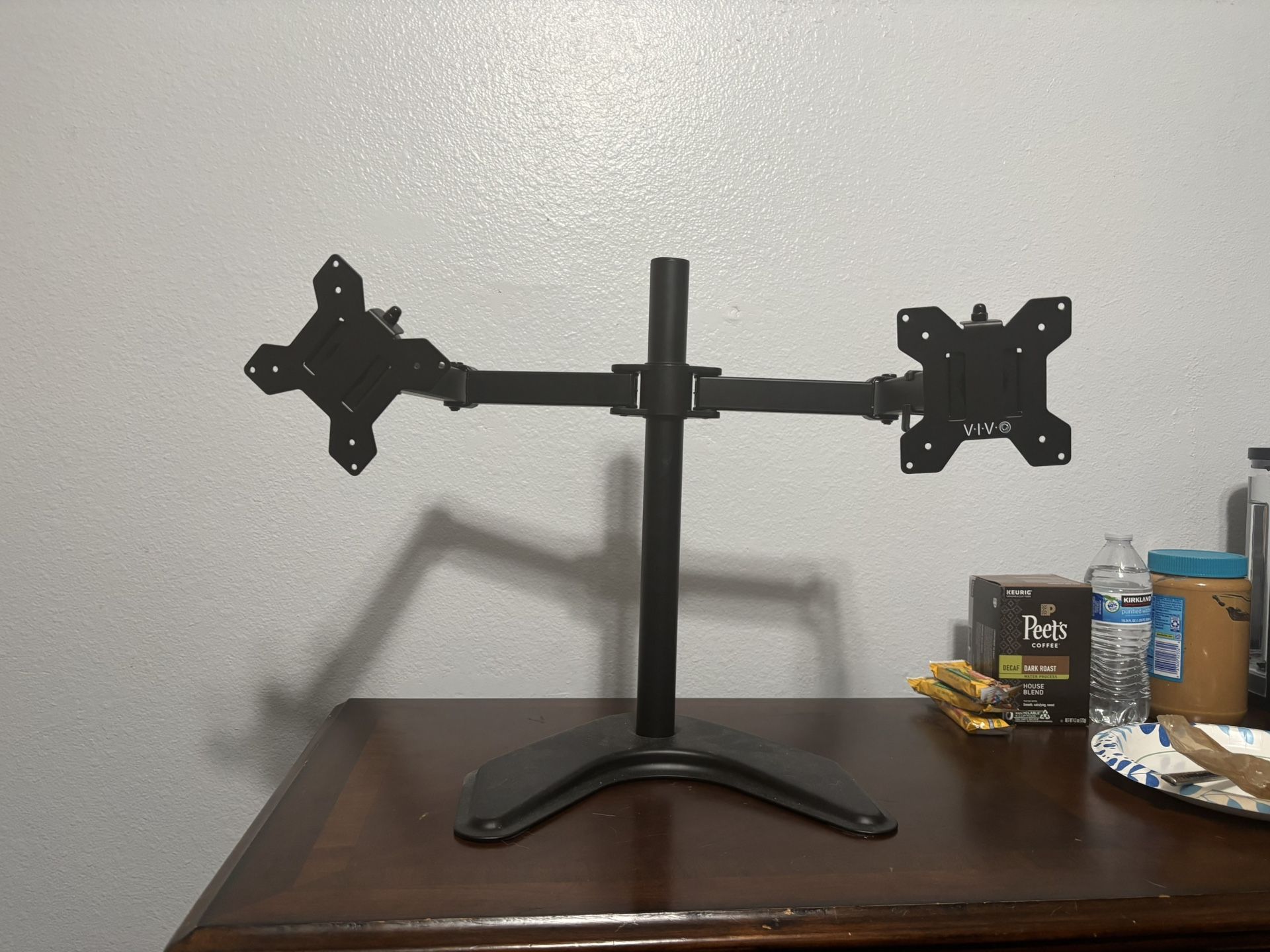 Like New Dual Computer Monitor Stand With Adjustable, Width, And Adjustable Height
