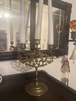 Vintage Brass 3-Light Dragon Candelabra / Asian Chinoiserie Candle Holder
