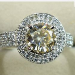 4.61 Ct Treated Champagne Diamond 925 Sterling Silver Round Ring Size 7.5 (Resizable) Comes With Certificate 