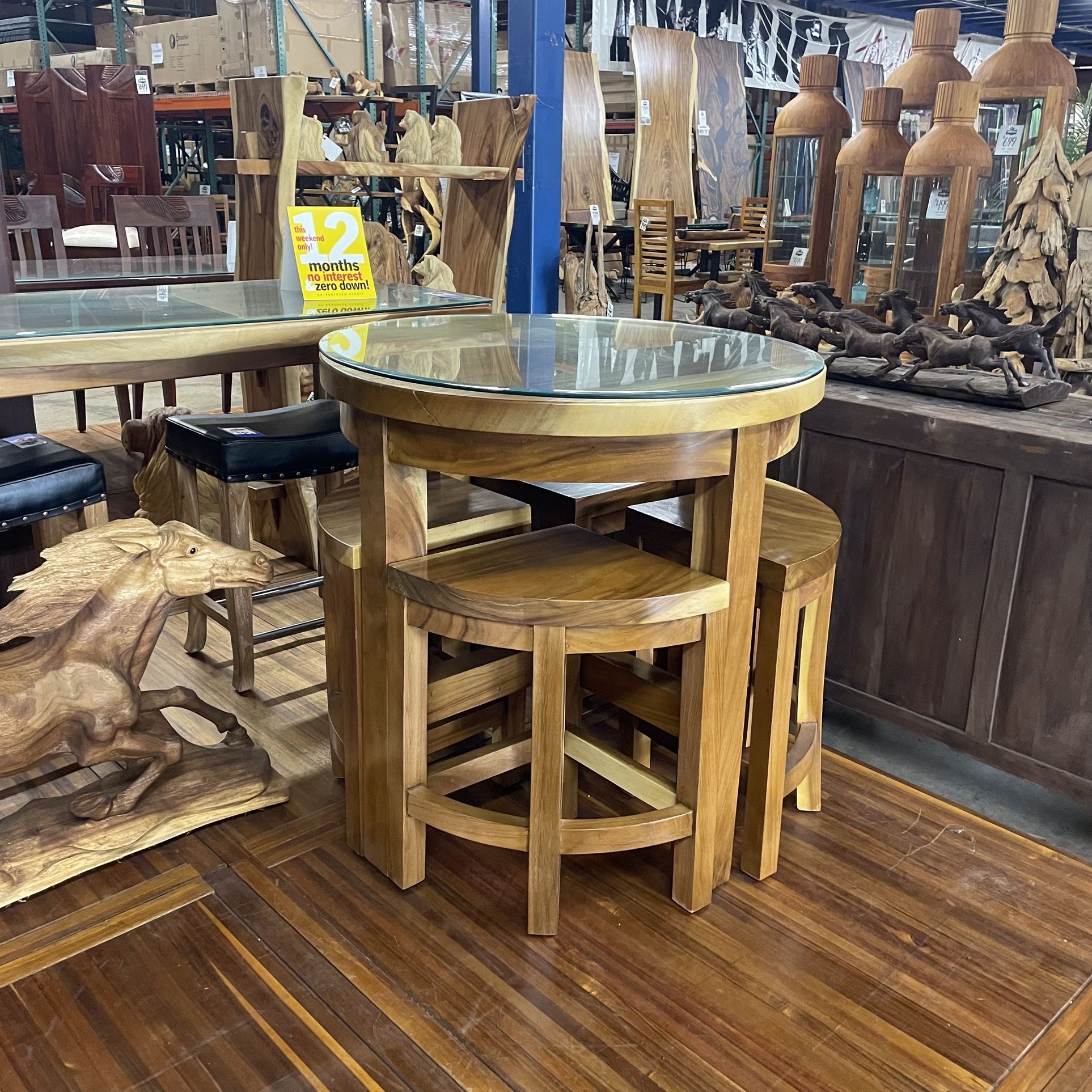 Solid Wood Round Counter Height Table Set - Pie Table