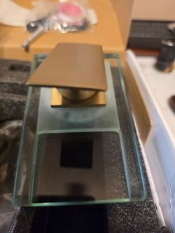 Bathroom sink faucet widespread brushed gold and glass led single hole with pop up drain and water lines # 920