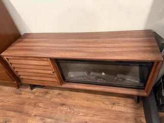 Mid-Century Modern Walnut Electric Fireplace TV Stand / Media Console