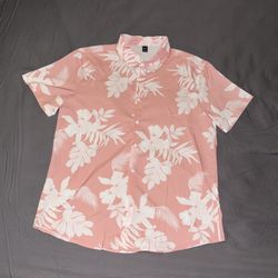 Manfinity Pink and White Floral Button Down Shirt