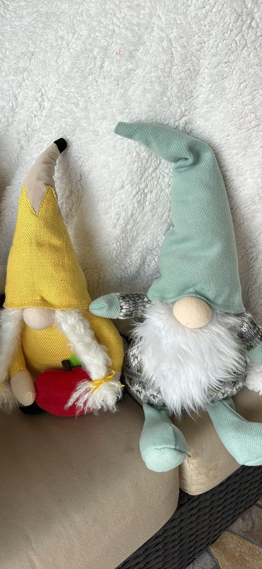 The 2- Elves - push /Elf yellow & Elf green $4 each. H15in W7 in D5 in.
