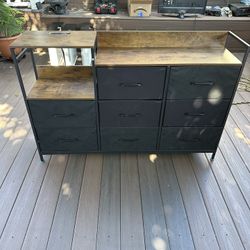Dresser with Charging Station, 52-Inch Long Dresser for Bedroom with 8 Storage Drawers, Fabric Dressers Chests of Drawers with Sturdy Steel Frame and 