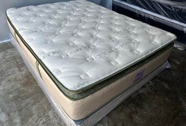 Queen Organic Elite Superior Hybrid Cool Gel Memory Foam Pillow Top 14inch Mattress
