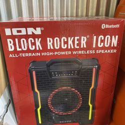 ION Block Rocker Icon All-Terrain Portable Bluetooth Speaker with Lights, FM Radio, and Stereo-Link, BLCKRCKRICONXUS