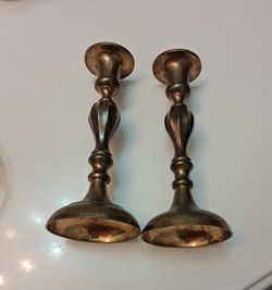 Vintage Soild Brass Candlesticks 7"  set of 2