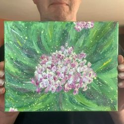 Introducing Hydrangeas 3 - 8 x 10 Stretched Canvas Acrylic Painting, Signed by Artist