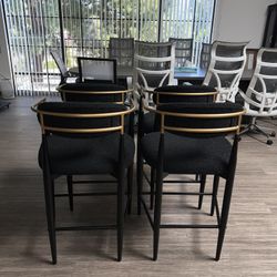 Set of 4 Modern Black Bouclé Chairs with Gold Arms