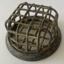 Vtg Metal Cast Floral Frog Cage