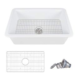 DEERVALLEY
Glen White Rectangular Fireclay 32 in. Single Bowl Drop-In/Undermount Kitchen Sink with Basket Strainer and Sink Grid