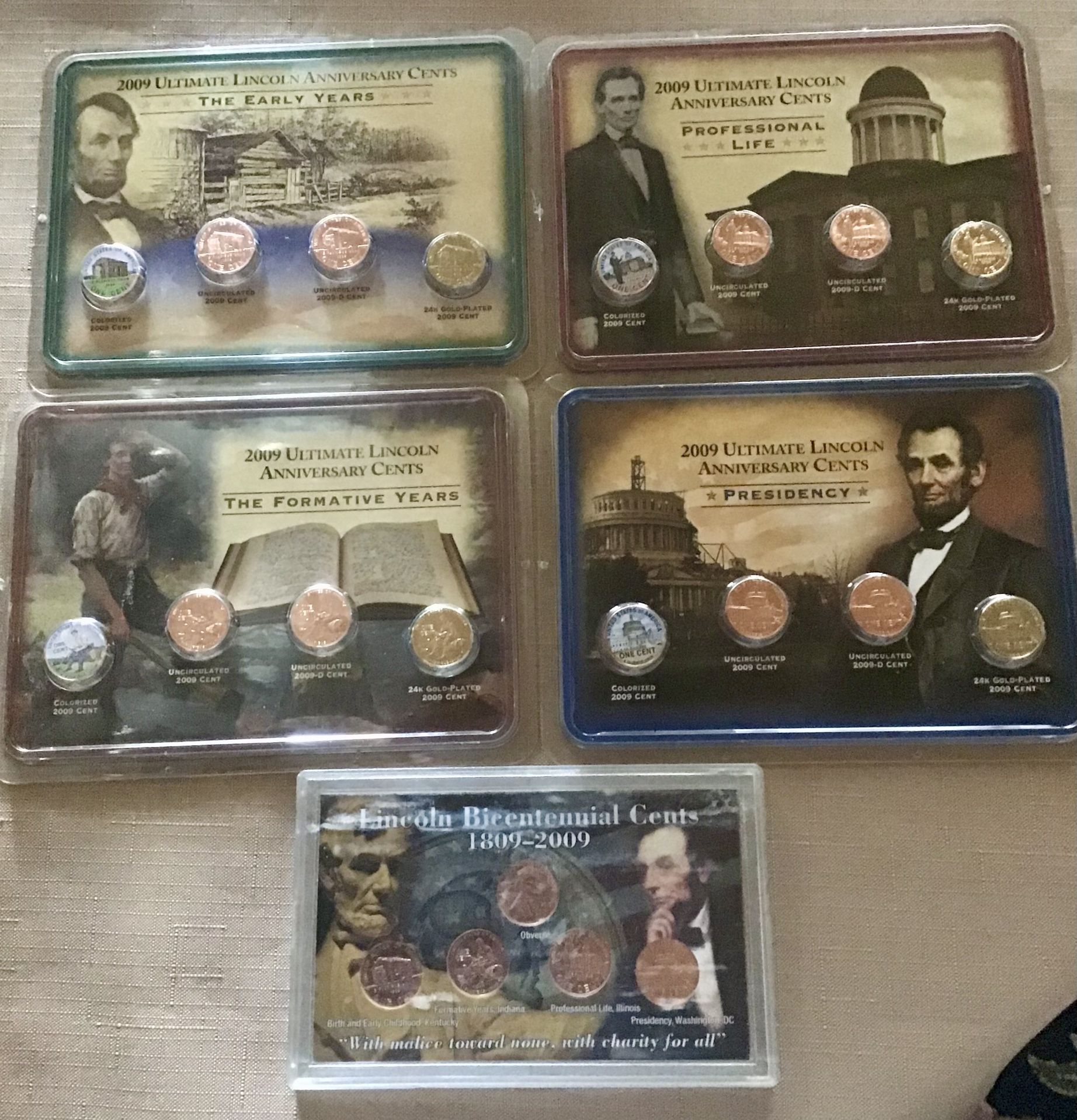 2009 Lincoln Anniversary, Bicentennial Cents, and Bison Nickel Commemorative Coin Sets