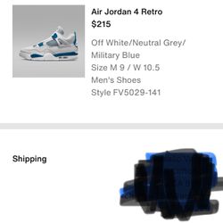 Nike Air Jordan 4 Industrial Blue Size 9 Mens 