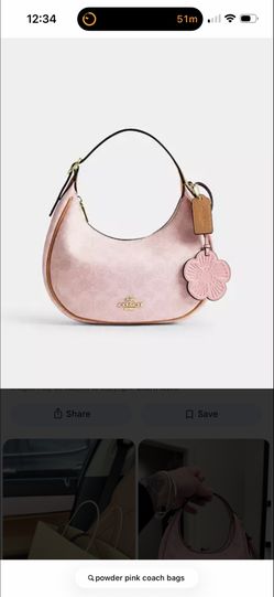 Coach Emily Shoulder Bag Signature Canvas With Charm. Powder Pink.