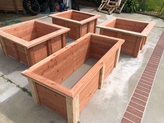 Redwood Cedar privacy wall garden bed planter boxes raised elevated 3 4 5ft long wheels casters custom made vege