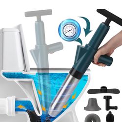 Toilet Plunger Air Drain Blaster, High Pressure Drain Plumb Plunger Gun,High Pressure Air Drain Blaster Gun with Real-Time Barometer,Stainless Steel A