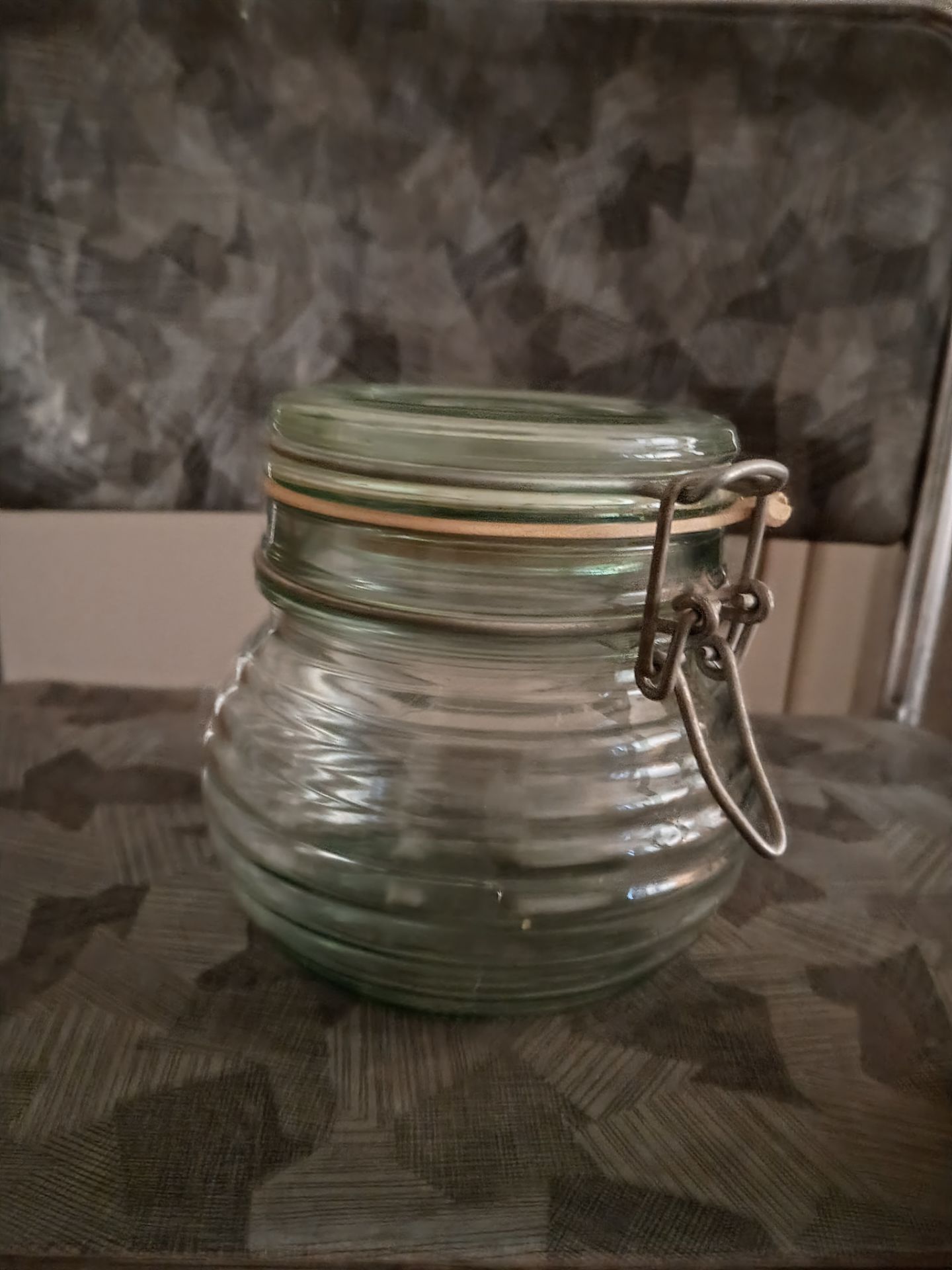 Glass container.