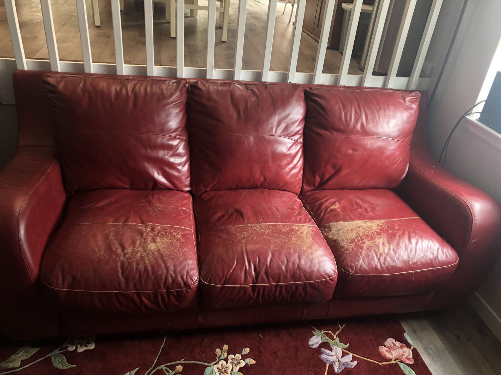 Red leather couch!!!