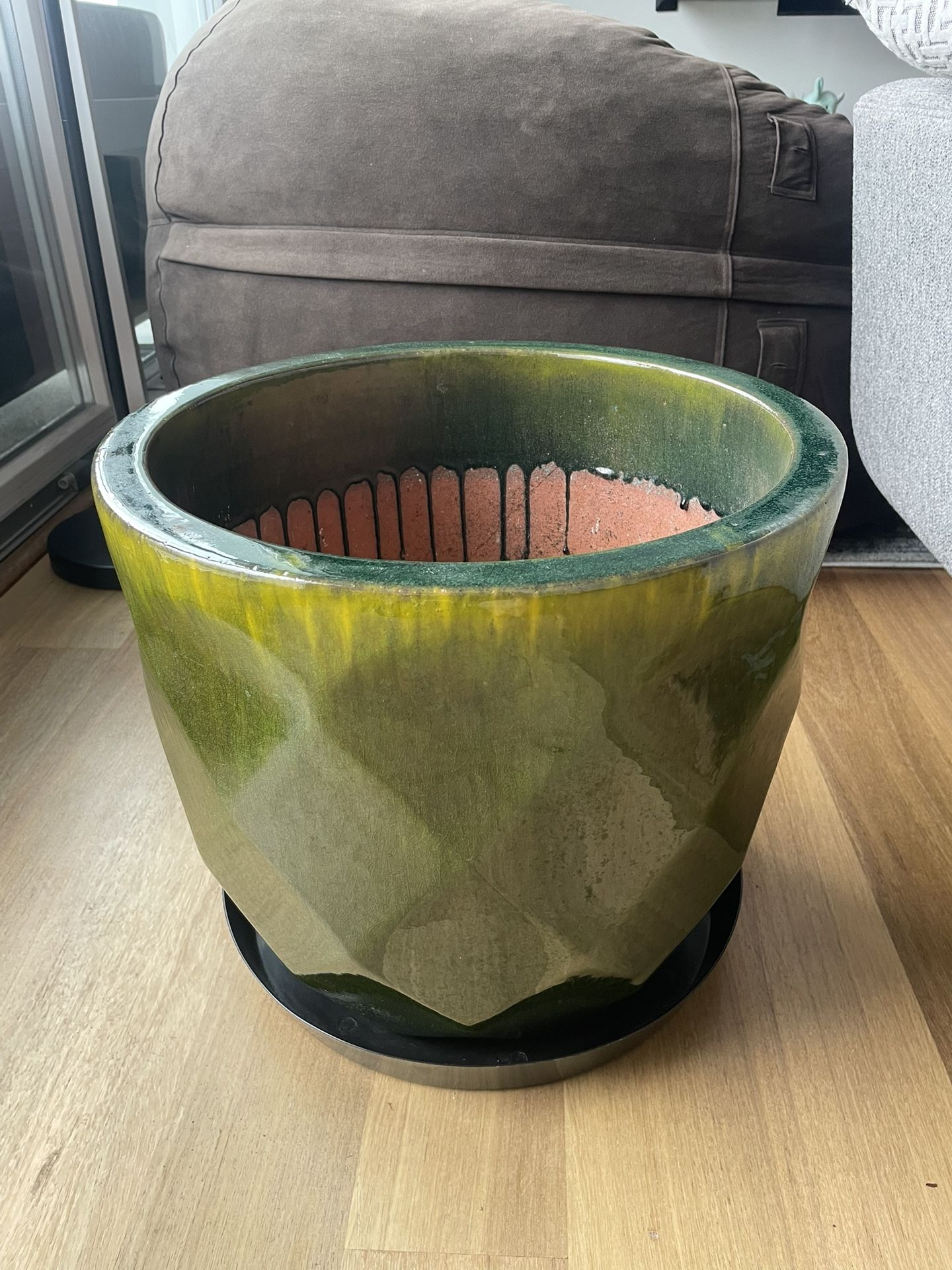 15” Ceramic Plant Pot - Fern Green Glazed