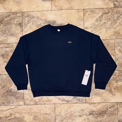 Alo Yoga Accolade Crew Neck Pullover Sweatshirt Navy Blue Size XL