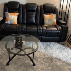 Whole set Black Leather Recliner  + table/floor lamp
