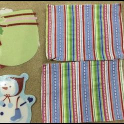 Set 6 Christmas Holiday Placemats and Snowman Kitchen Dish Towel - Great for Kids!