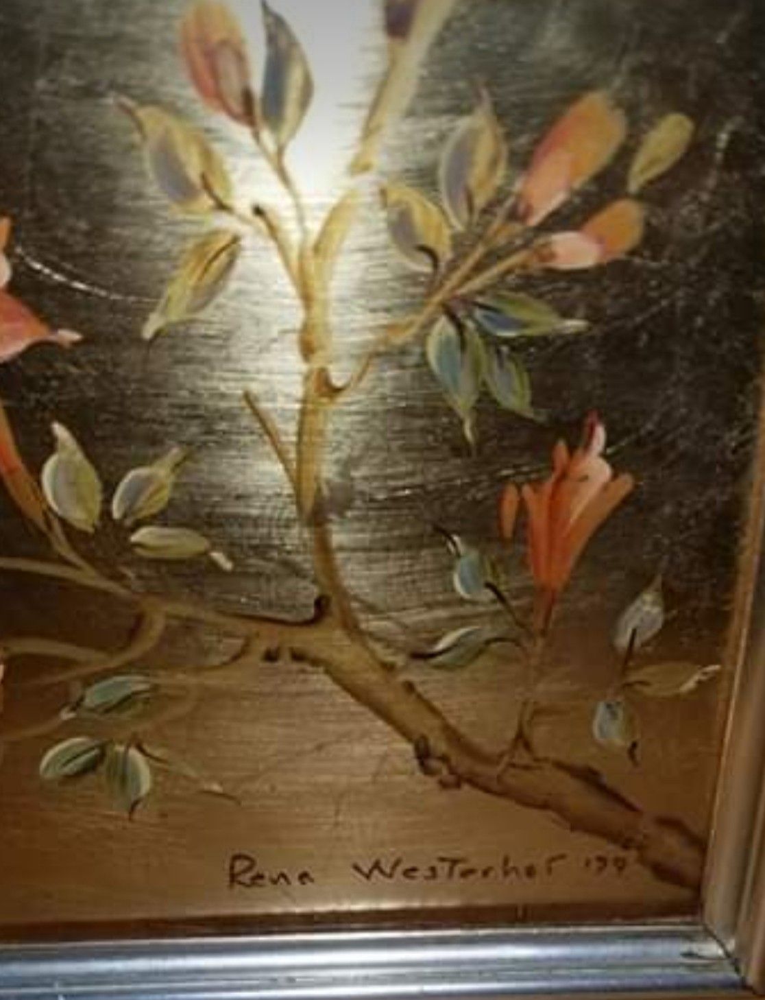 Vintage Chinoiserie Reverse Painted Gold Leaf Mirror by La Barge