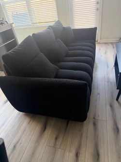 Black Boucle 3-Seater Sofa with Pillows