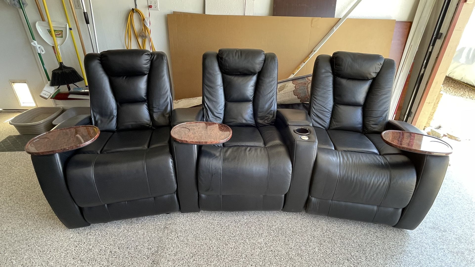 Home Theater Seating. Black Leather. Power Recliners