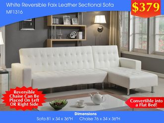 WHITE REVERSIBLE FAIX LEATHER SECTIONAL SOFA MF1316
