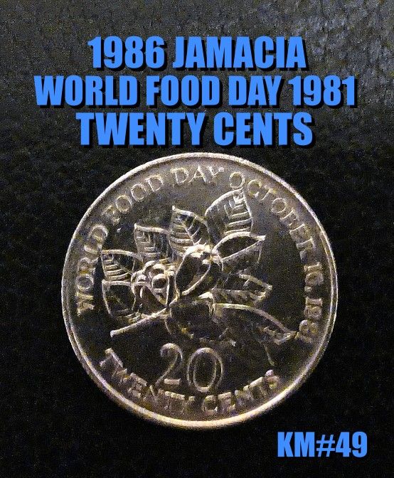 1986 PRETTY JAMACIA WORLD FOOD BANK 20 CENT COMMERATIVE AU LIKE AS SHOWN !