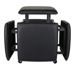 5 in 1 Nesting Ottoman Cube Chair, Stackable Stools, Leather Square Ottoman Bench, Foot Stool with Wheels for Living Room,Dining Room 15.75x15.75x16.5