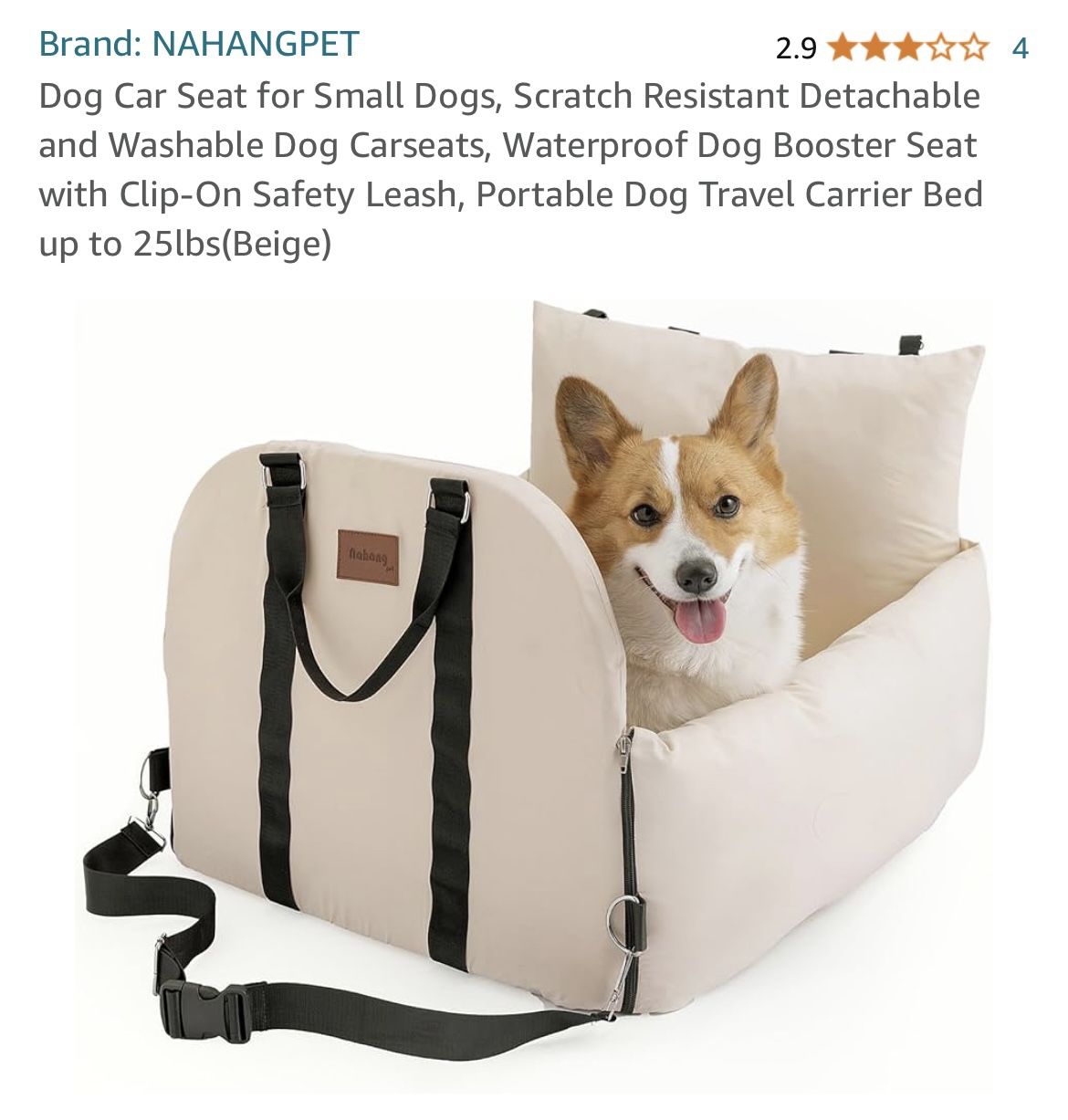 NAHANGPET Dog Car Seat, Small Dogs, Scratch Rest, Washable Waterproof, Beige NEW