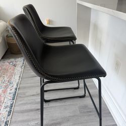 2 Black Leather Bar Stools – 26” Height – Excellent Condition