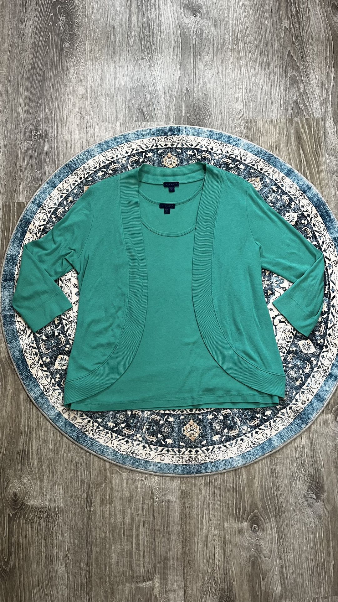 Lilla P Medium Green 100% Cotton Knit 3/4 Sleeve Cardigan and Tank Top Set