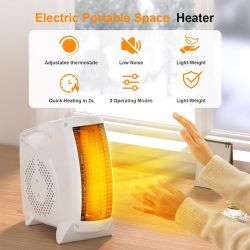 Personal Space Heater, Electric, Adjustable Thermostat, PTC Fast Heating w/ 3 Modes Portable Heat Fan for Office Room Desk Bedroom Indoor Use