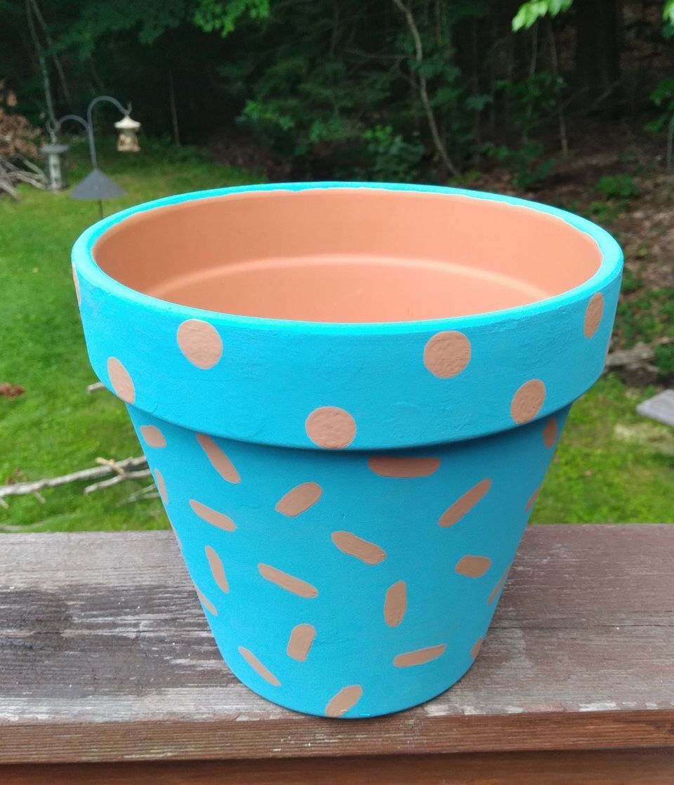 Turquoise & Soft Brown Hand-painted Terracotta Pot