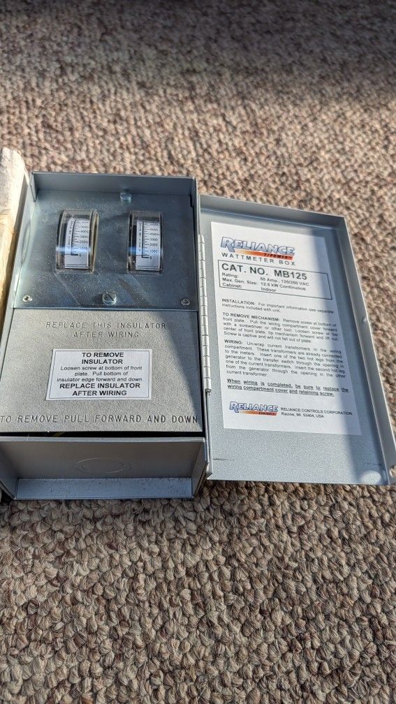 Reliance watt meter box MB125
0 to 7500 Watts 12.5 KW Continuous indoor brand new in the box