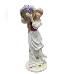 Vintage Ceramic Woman Figurine Carrying Berries on Shoulder