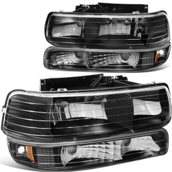 99-02 Chevy Silverado / Tahoe / Suburban Black housing Headlights Luces farros micas 