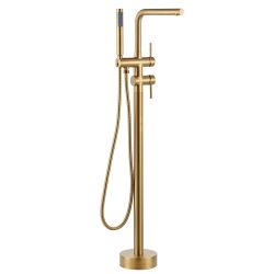 2-Handle Freestanding Tub Faucet with Handshower and Longer Spout in Gold