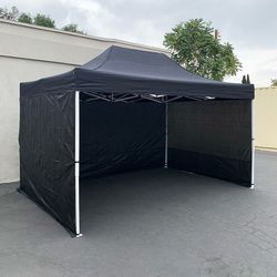 (NEW) $180 Heavy-Duty 10x15 ft with (3 Sidewalls) EZ Popup Canopy Outdoor Gazebo, Carry Bag (Black, White)