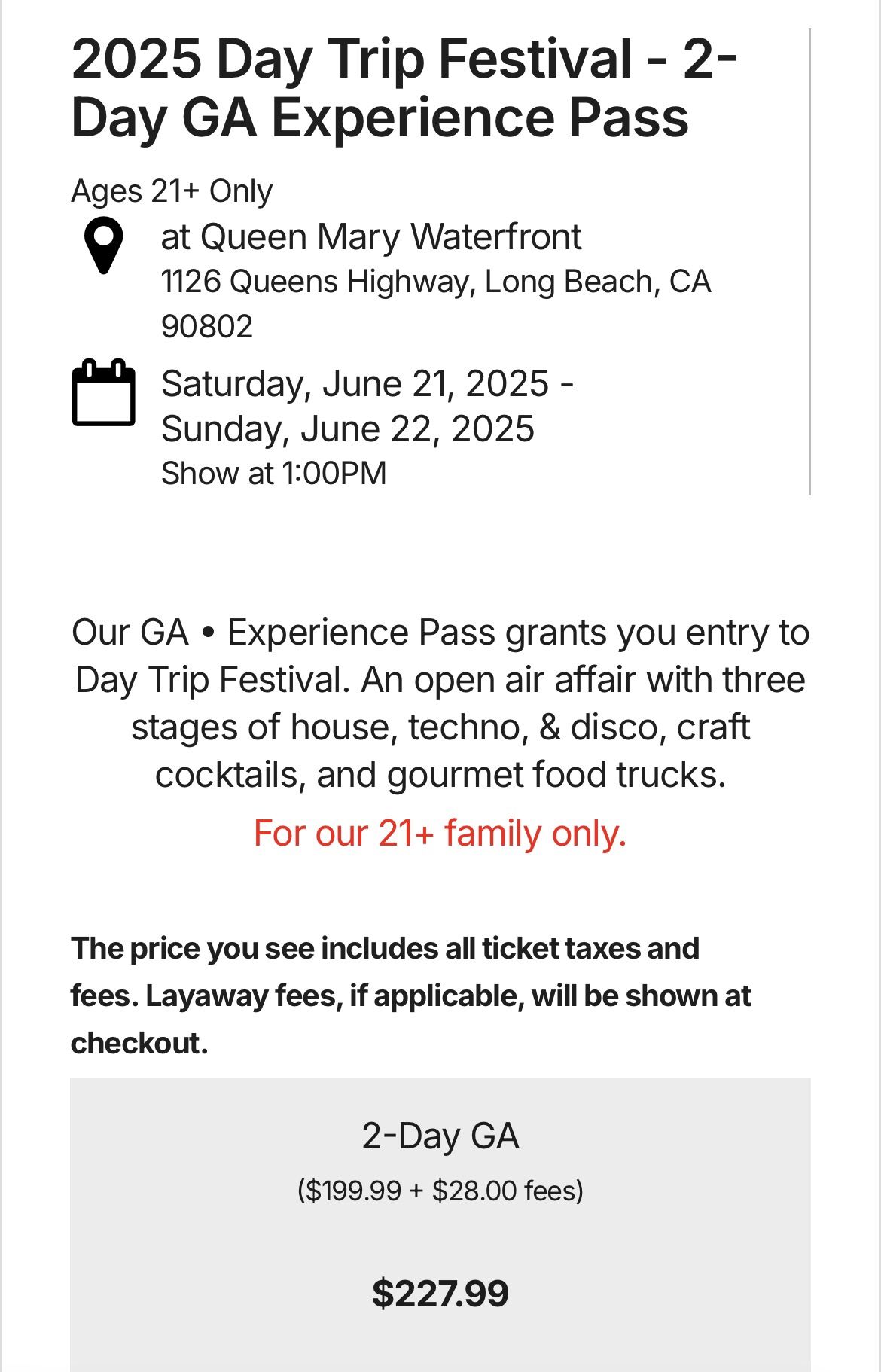 Day Trip 2-Day GA x4 Tickets, Cheap