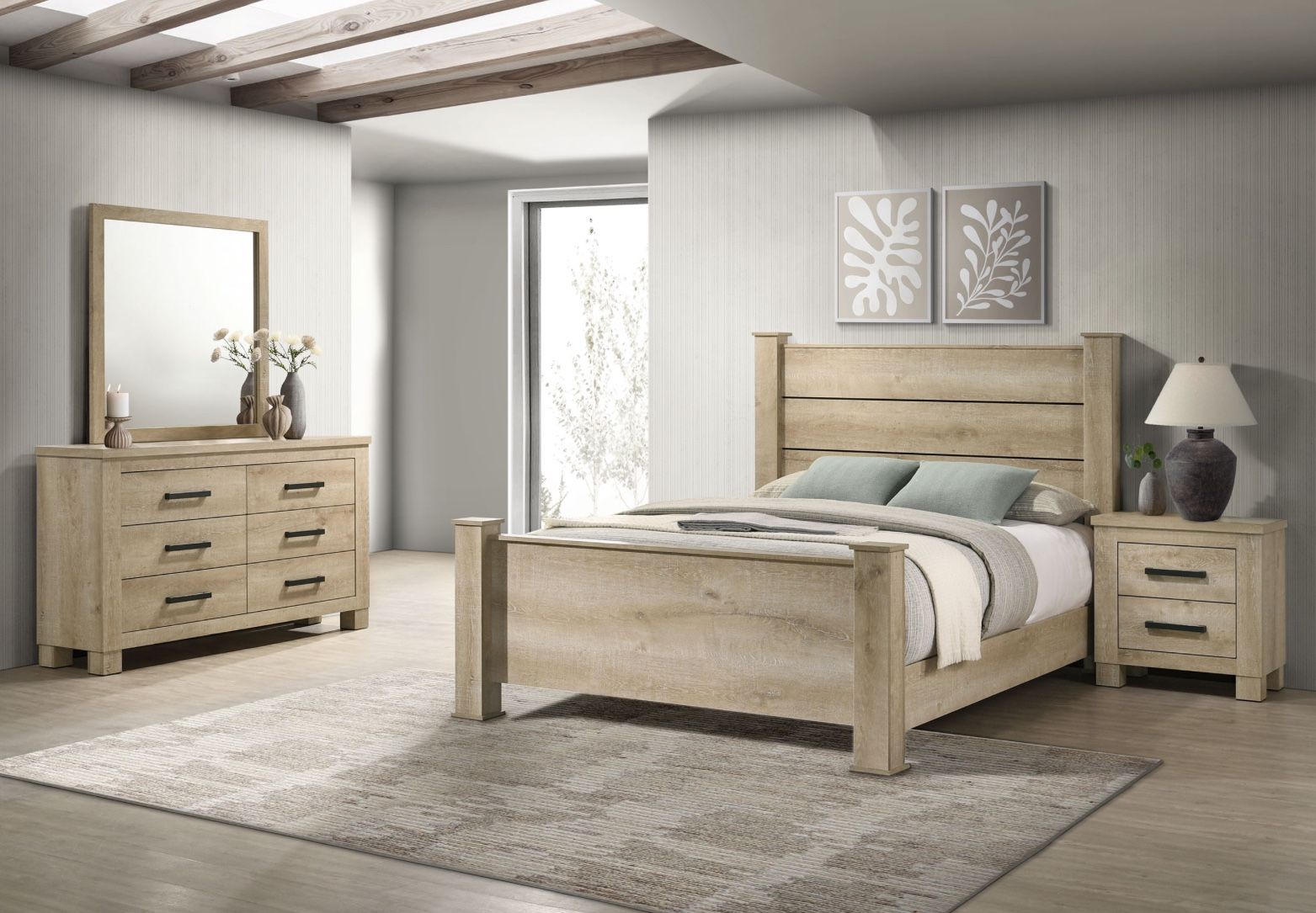 Queen Bedroom Set Includes Dresser, Mirror, Nightstand, & Queen Bed Frame